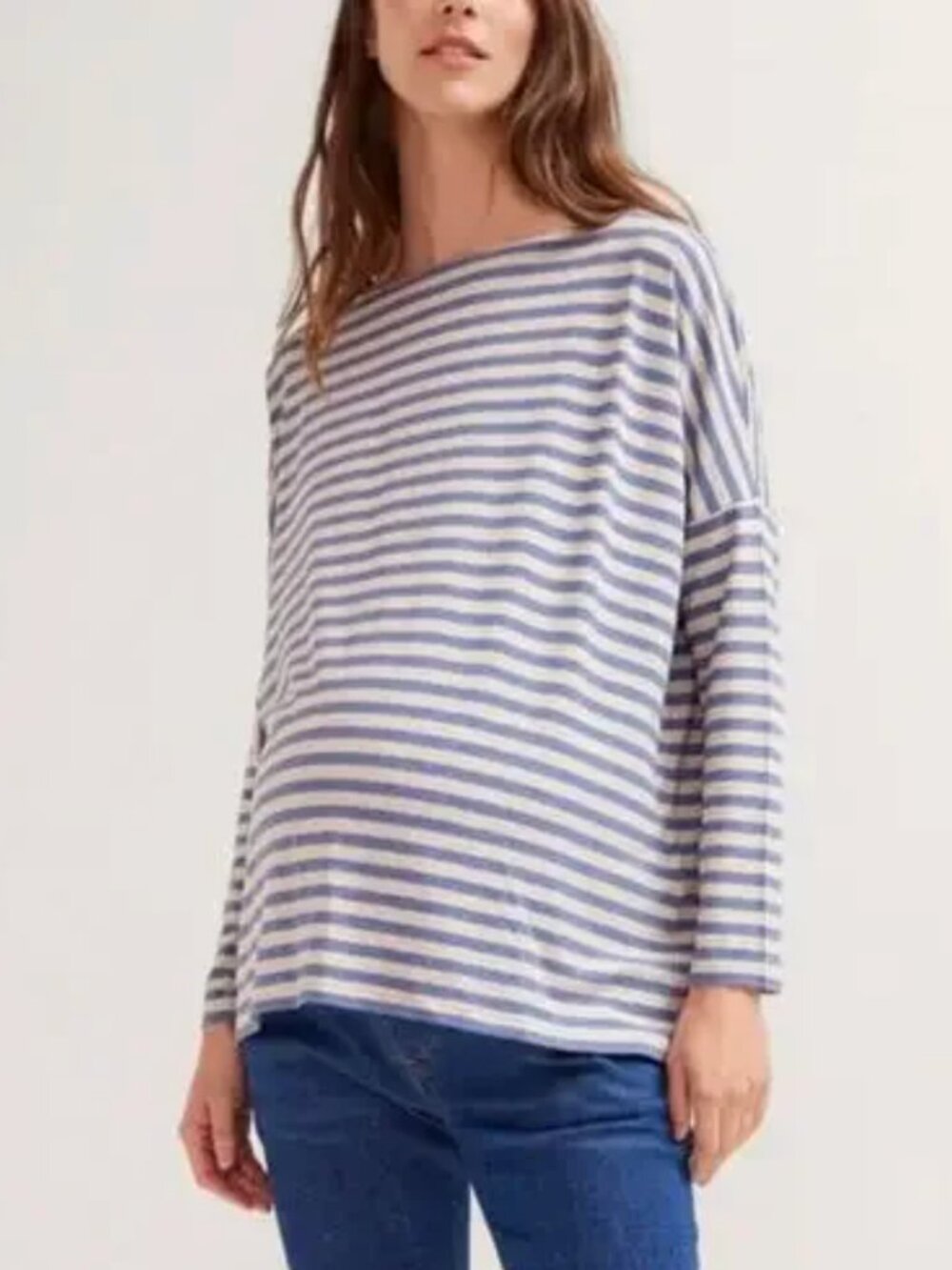 HATCH Maternity Long Sleeve Striped Boat Neck Blue/Oatmeal